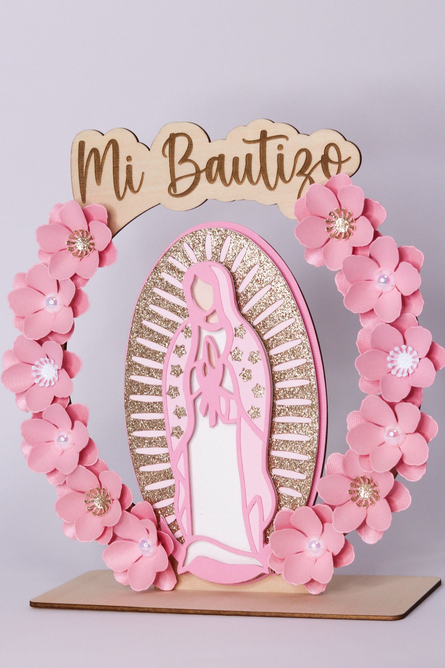 Recuerdos/Centros de Mesa Para Bautizo (Pink Virgen)
