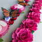 Mexican Flag Inspired Graduation Lei (Pink Flowers & Cat Letters)