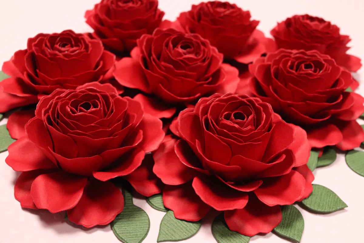 Rustic Roses Cardstock Lizzy Rose - Cardstock Flowers with Leaves 12 Pack – 2.75
