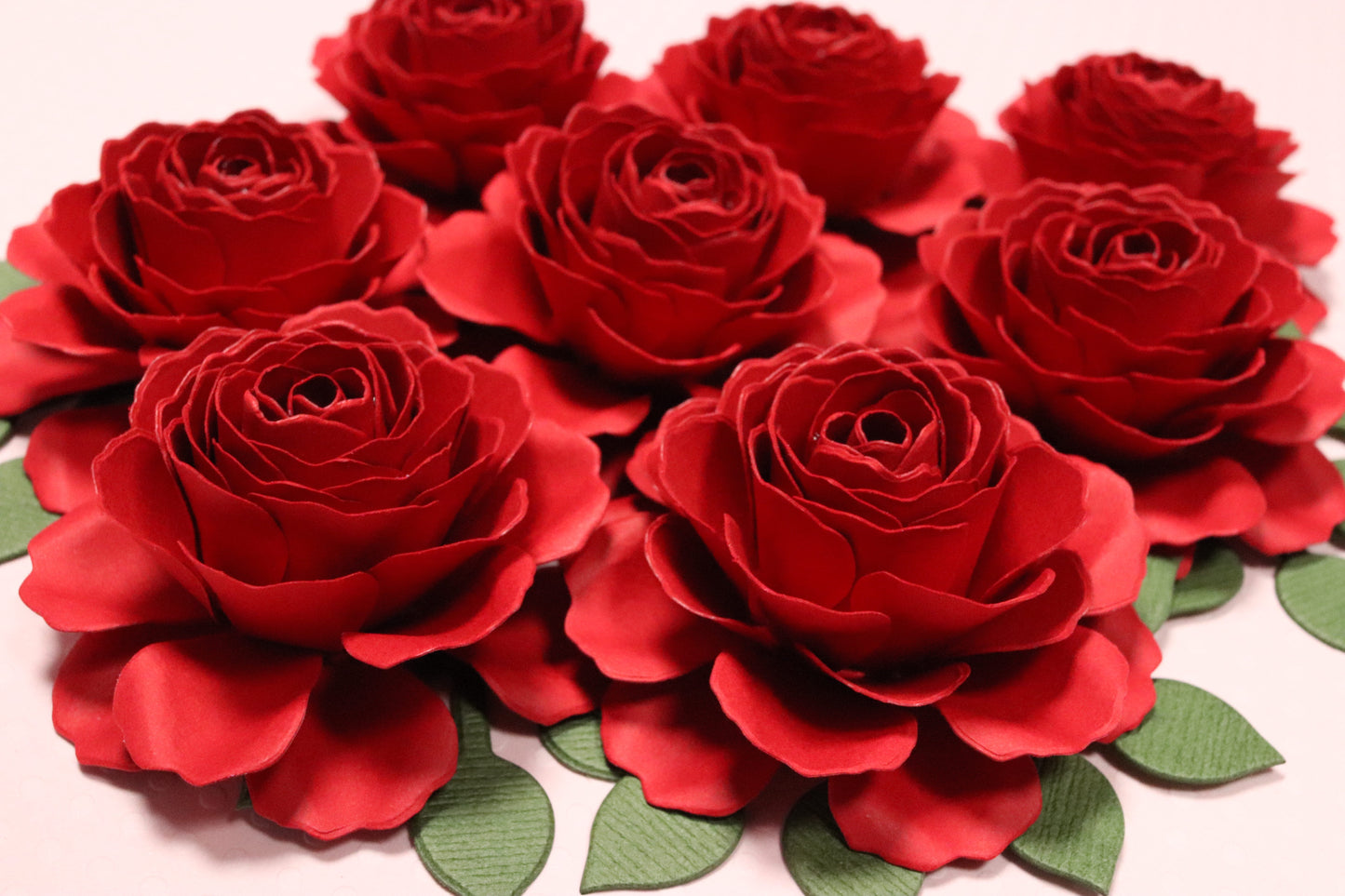 Lizzy Rose - Cardstock Flowers with Leaves 12 Pack – 2.75"