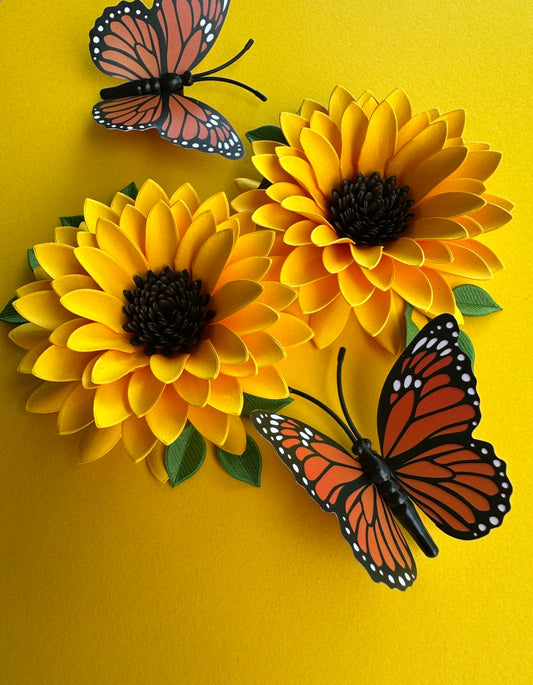 Sunflower - Cardstock Flowers with Leaves 12 Pack – 3.0"